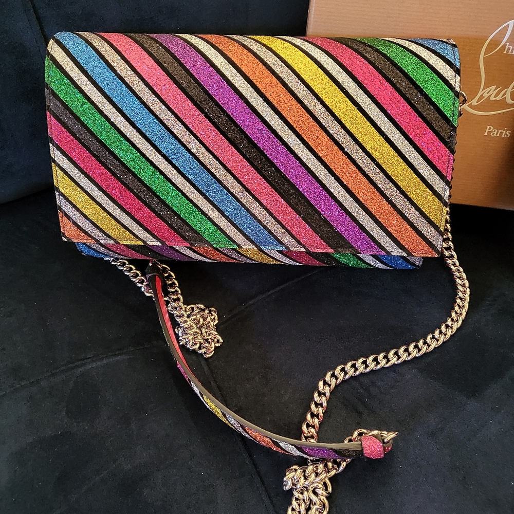 Christian Louboutin Paloma Stripy Glitter Clutch/Crossbody